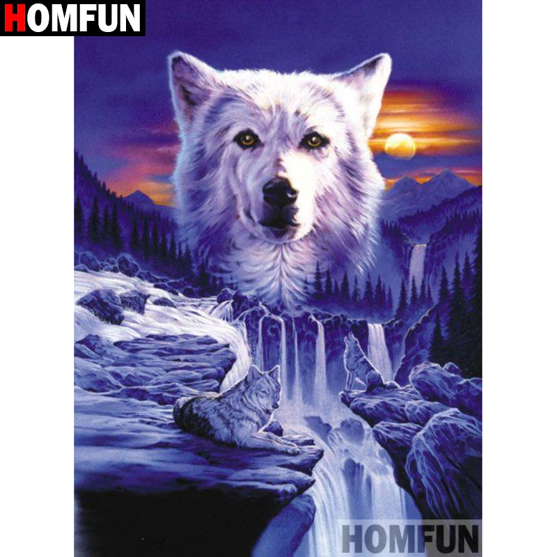

HOMFUN Full Square/Round Drill 5D DIY Diamond Painting "Wolf scenery " Embroidery Cross Stitch 3D Home Decor Gift A13429
