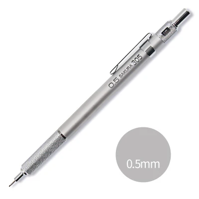 SAKURA металлический механический карандаш 0,3/0,5 мм грифель НВ, высокого качества для графики, скетчей, рисования, черчения, школы и офиса - Цвет: Silver-0.5-mm