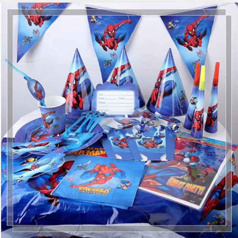 

Spiderman Theme Birthday Party Decor Paper Plate Cup Napkin Banner/Flag Candy Box Straw Tableware Set Baby Shower Party Supplies