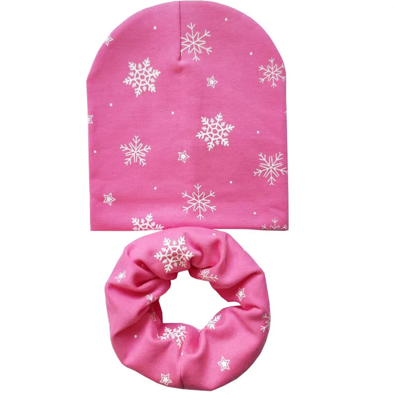 Rose Snowflake Set Новая осенне-зимняя детская шапка, комплект для мальчиков и девочек, шарф на шею, весенний теплый шейный платок, детские вязаные шапки, комплекты, хлопковая детская шапка, шарф - Цвет: Rose Snowflake Set