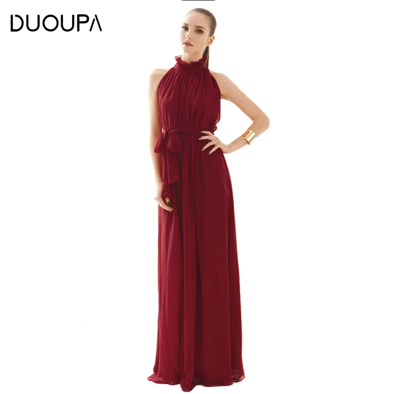 

DUOUPA Summer Dress Women 2019 Sexy Solid Chiffon Elegant Pink Bohemian Long Dresses Female Vintage Club Party Dress Vestidos