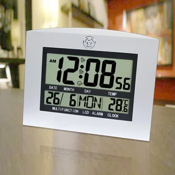 

Digital Desk Wall Alarm Clock with Thermometer & Calendar Multifunction Silent LCD Digital Large Screen Electronic Alarm Clock