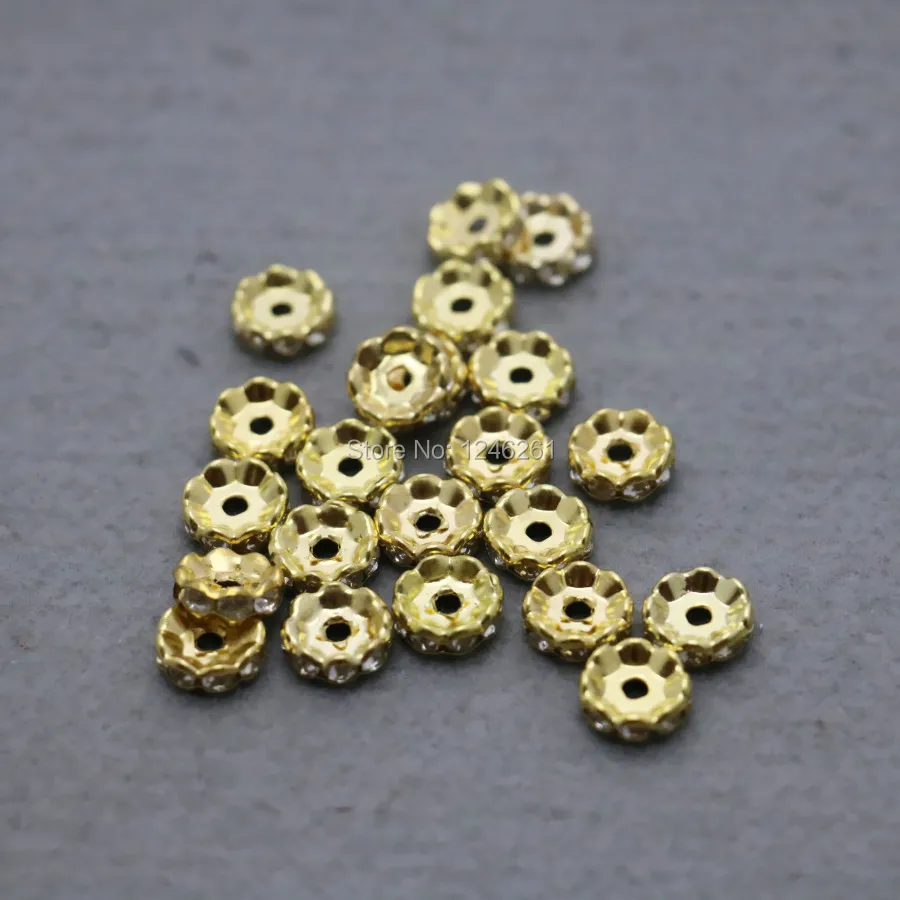 

100PCS Gold-Color Crystal Spacers Inlaid Rhinestone Separate Beads Metal Fittings for Accessory DIY Machining Parts Design 10mm