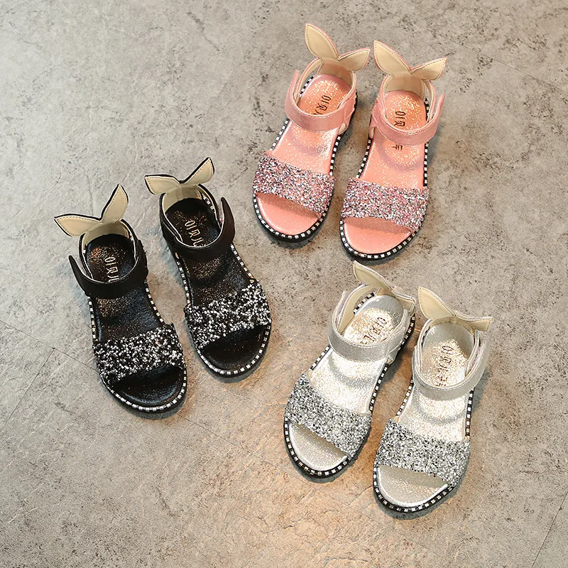 

Childre Girls Sandals Rubber Leather Sandals Girls Anti-Skid Rhinestone Princess Shoes Girls 2019 New Summer Shoes