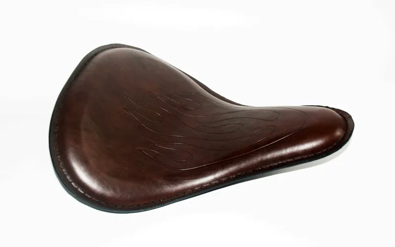 

Brown Flame Vintage Leather Solo Slim Seat Large for Harley Sportster 883 48 Bobber Chopper Custom Honda Yamaha