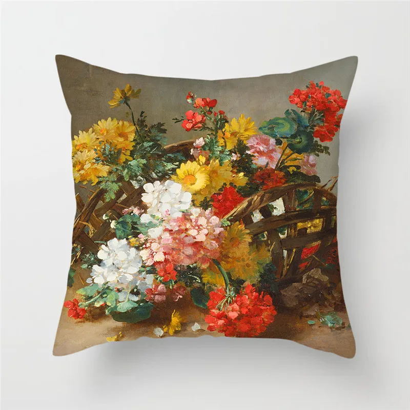 Fuwatacchi Oil Painting Daisy Cushion Cover Lily Tulip Sunflower Pillow Cover for Home Chair Sofa Flowers Decorative Pillows