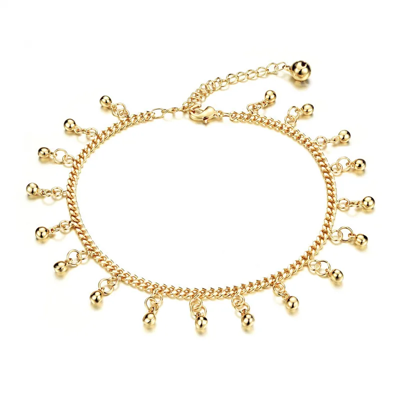 

Cute Yellow Gold Filled Little Bells Anklet Women Girl Tassel Foot Chain Body Jewelry Summer Accessories