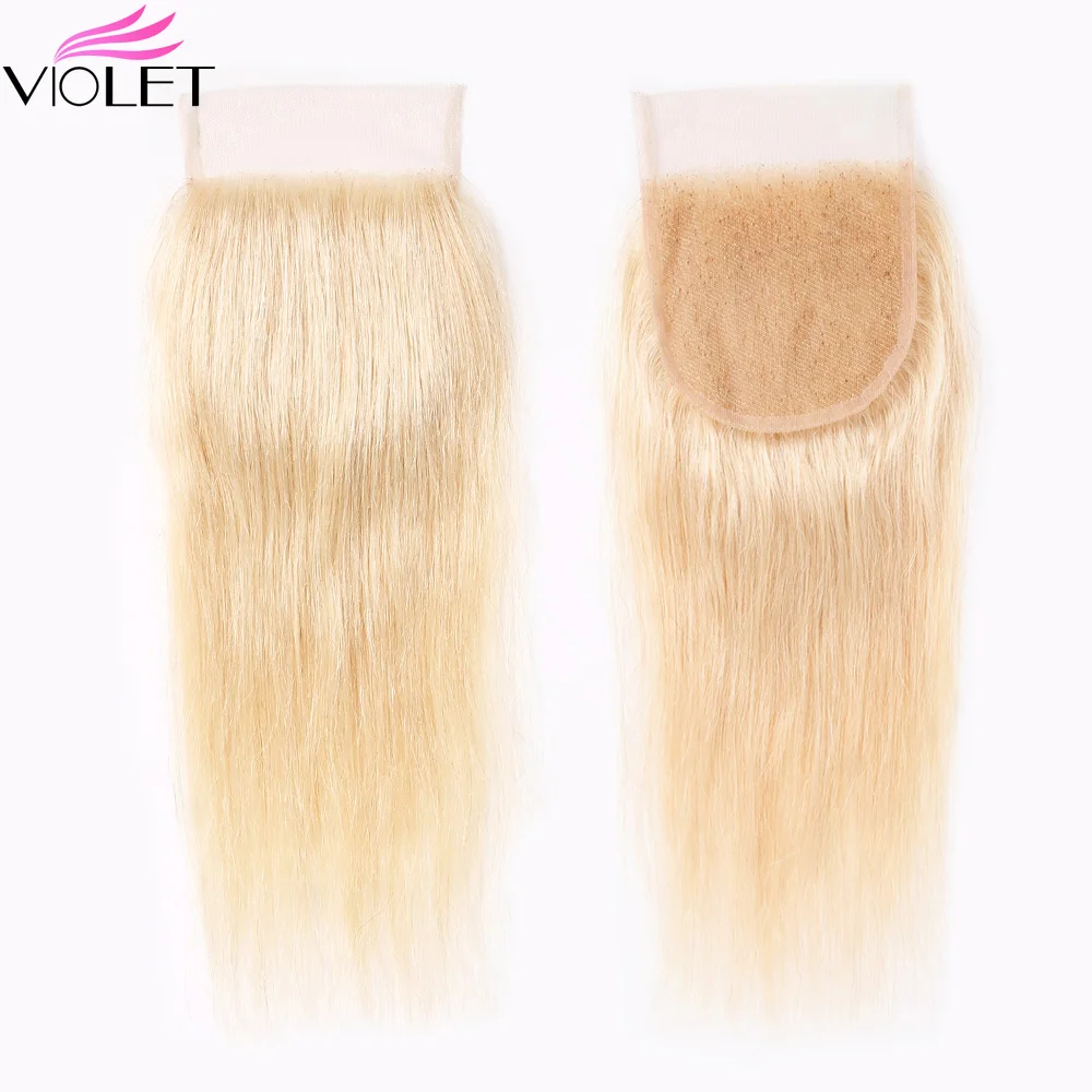

VIOLET Brazilian Straight Blonde 613 Closure Remy Human Hair 4x4 Lace Closure Free Part 8-18 Inches Blonde Closure Non Baby Hair
