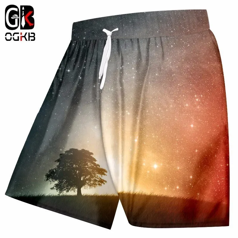 OGKB, мужские шорты для плавания, летние, крутые, с принтом в виде ночного дерева, 3d, мужские шорты с высокой талией, эластичные боксеры и брюки, 5XL