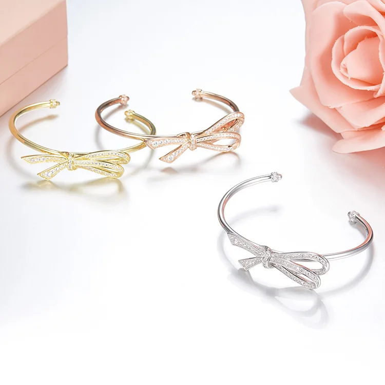 

ZOZIRI brand top sell 925 Sterling silver delicate cute bowknot bracelet Jewelry for elegant women open bracelet Famous jewelry