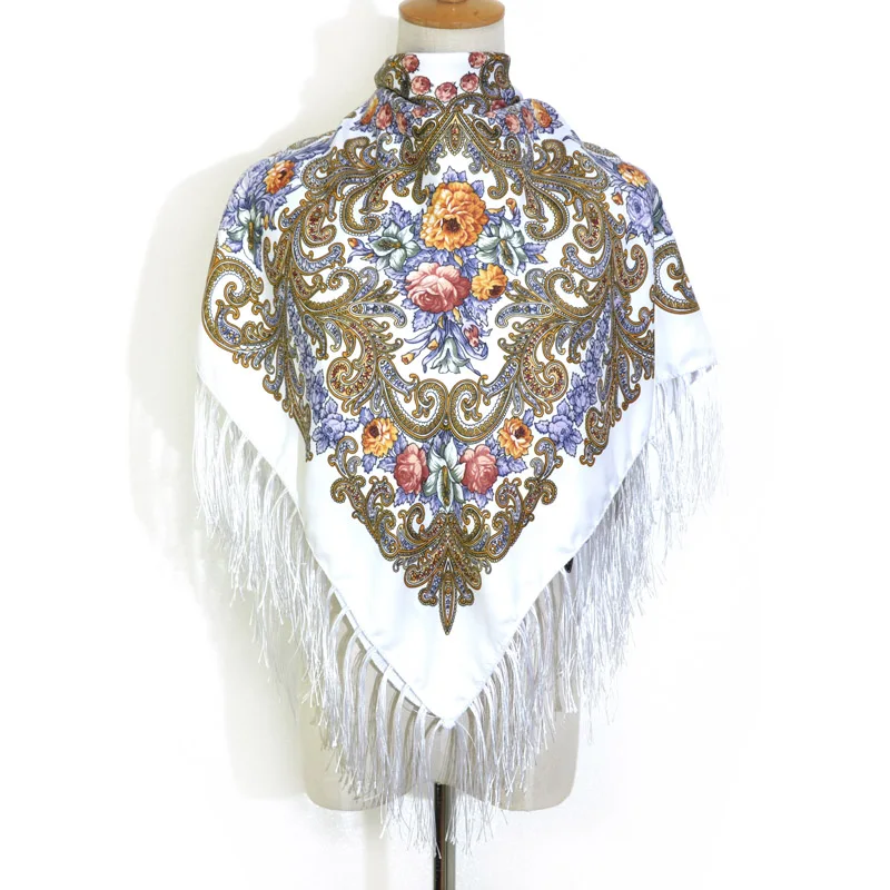 [FAITHINK] Модный женский хлопковый квадратный шарф-шаль, русская леди, подарок, кисточка, Зимний цветочный однотонный шарф