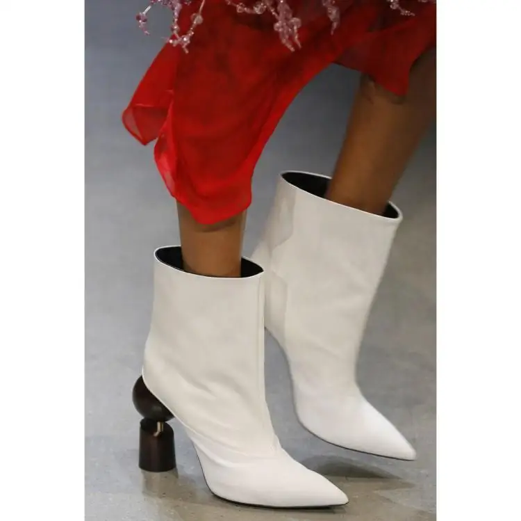 Picture Leder Picture Seltsame as Stiefeletten Spitz Heel Eunice Booties Schuhe Frauen Choo Größe Plus Slip Marke Patchwork Auf High As pTHnWWFwx