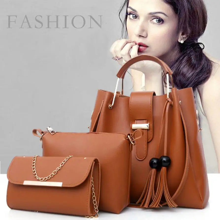 3PCS Women Composite Bag Fashion Leather Tassel Shoulder Bag Crossbody Bag Handbag For Women Girls High Quality Handbags
