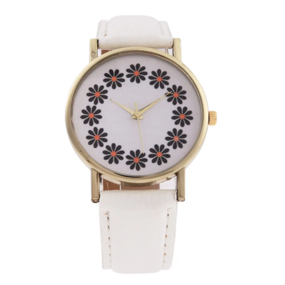 2018 Fashion Women Watches Flowers Daisy Watch Band Leather Ladies Love