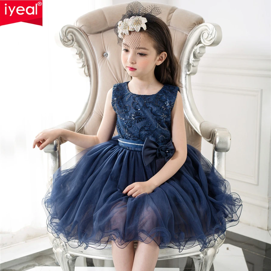 Marino De Azul Fiesta Marca Niñas Boda Para Encaje Iyeal Vestidos Y nwmN80