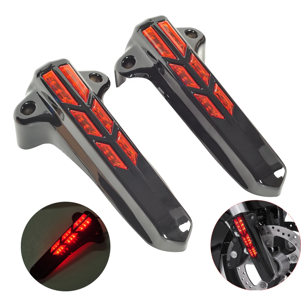 

Black Motorcycle LED Light Front Lower Fork Leg Covers Case for Harley Accessories FLHR FLHX FLHT 2014-2017