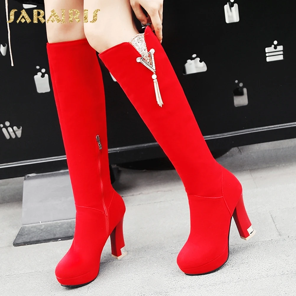 

SARAIRIS 2018 Plus Size 32-43 Dropship High Heels Zip Up Platform Shoes Woman Boots Knee High Boots Woman Shoes