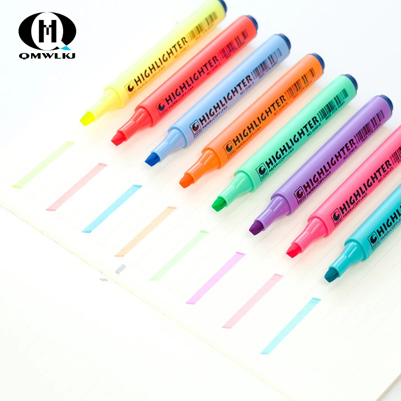 

8 Colors High Quality Transparent Highlighter Student School Office Stationery Fluorescent art Marker Pen New