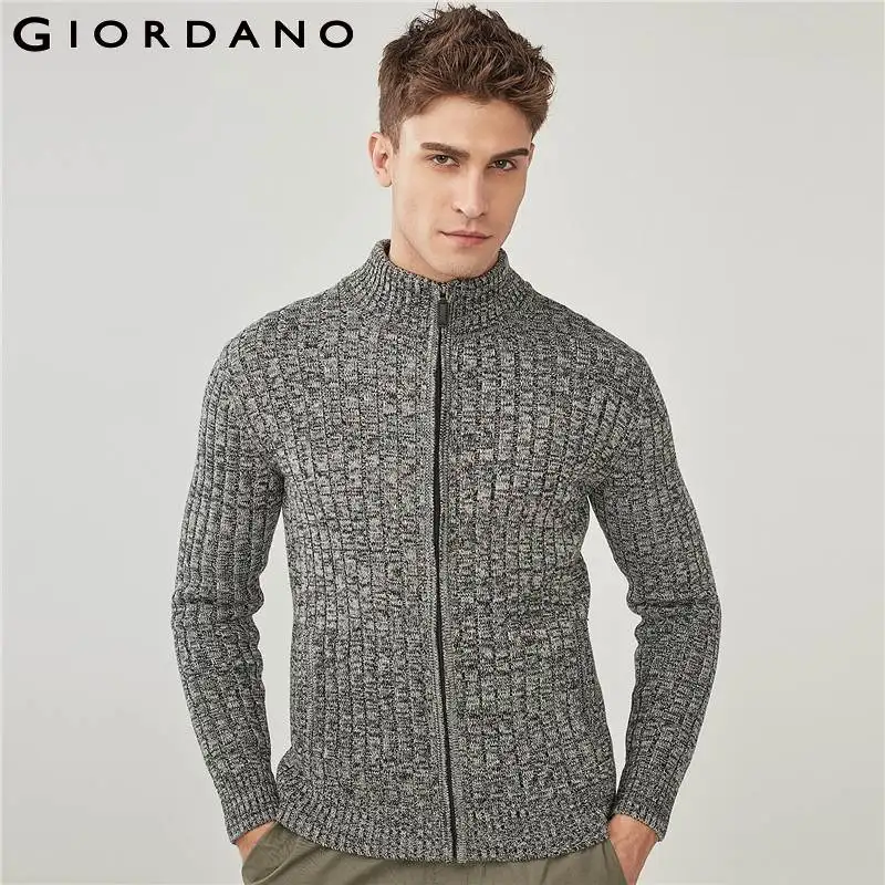 Giordano Men Cardigan Men Thick Jacquard Ribbed Mockneck