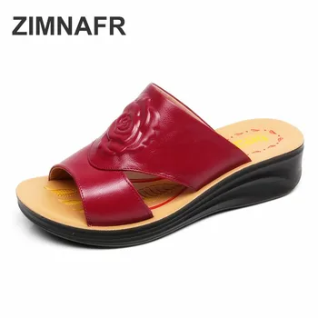 

ZIMNAFR WOMEN SLIPPERS GENUINE LEATHER SANDALS WOMEN SUMMER SHOES FLAT ANTISKID SOFT BOTTOM MOTHER SLIPPERS PLUS SIZE 35-41