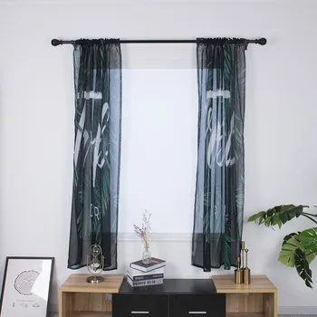 

ISHOWTIENDA Leaves sheer curtains Tulle Window Treatment Voile Drape Valance curtains for bedroom 2 Panel Fabric