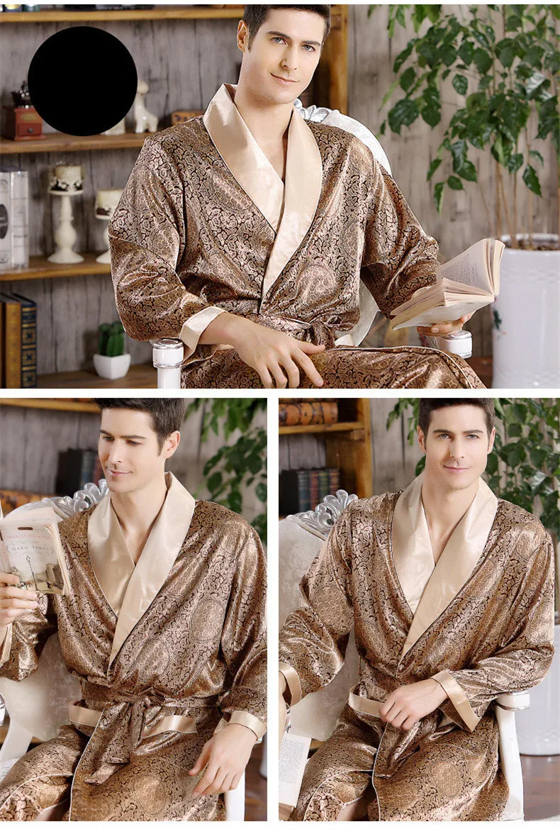 Мужской шелковый халат большого размера 5XL, атласное кимоно, домашняя одежда, мужские халаты с геометрическим рисунком, v-образный вырез, ночная рубашка