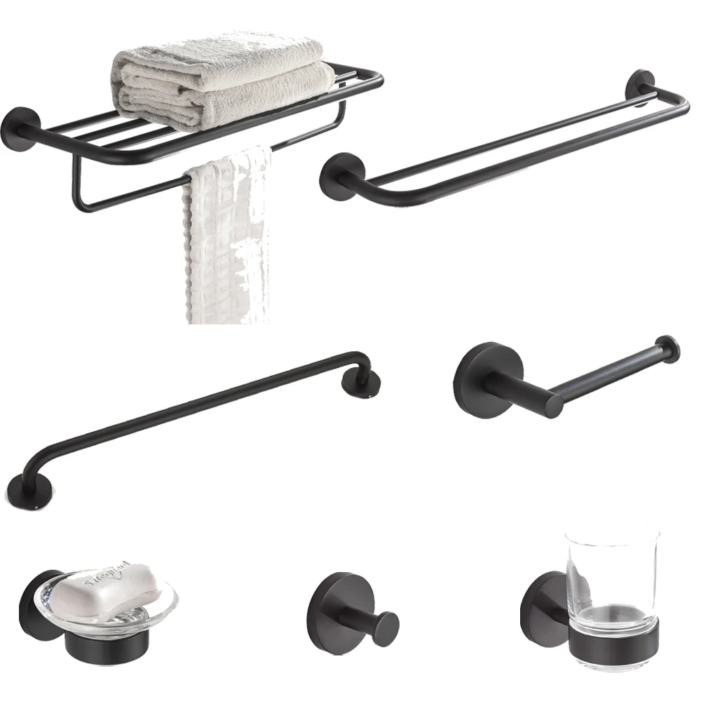 

304 stainless steel bathroom black hardware suite bath towel rack towel towel ring toothbrush cup bathroom accessories