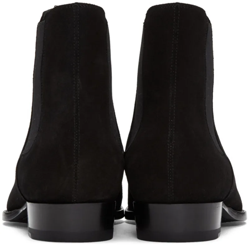 Qianruiti autumn winter men Chelsea boots black suede low heeled british vintage style western street boots male shoes
