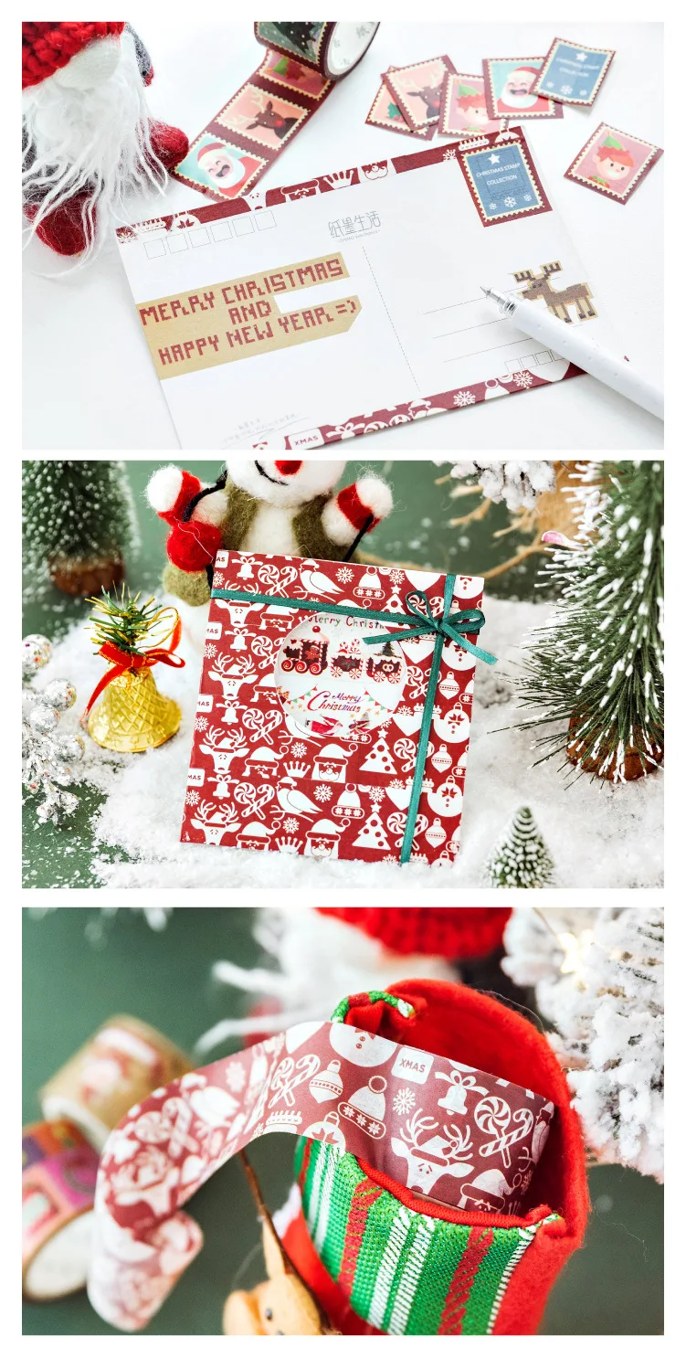 Декор "голова оленя" Рождество Санты Клаус дерево снег декоративные из рисовой бумаги лента DIY Скрапбукинг маскирующая декоративная клейкая лента