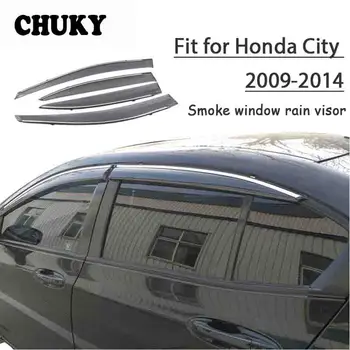 melhor Chuky 4 Pcs ABS Toldos Abrigos Fumaça Viseiras Da Janela Do Carro Chuva Escudo Para Honda City 2009 2010 2011 2012 2013 2014 Acessórios