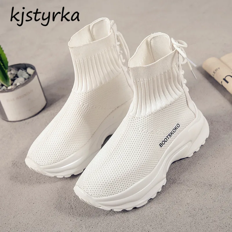 

kjstyrka zapatillas mujer 2018 Woman sock knitting Sneakers simple lace up fashion breathable casual tenis feminino espadrilles