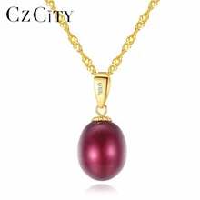 CZCITY 18K Yellow font b Gold b font Pendant Six Colors Natural Freshwater Pearl Pendant Free