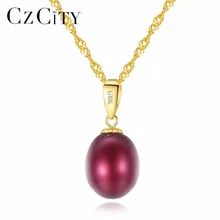 CZCITY 18K Yellow Gold Pendant Six Colors Natural Freshwater Pearl Pendant Free 925 Water wave Necklace 40+5cm Gift for Women