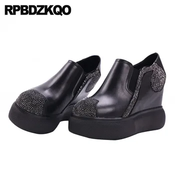 

hidden super round toe pumps platform extreme wedge diamond crystal shoes women 2018 high heels black increase ultra handmade