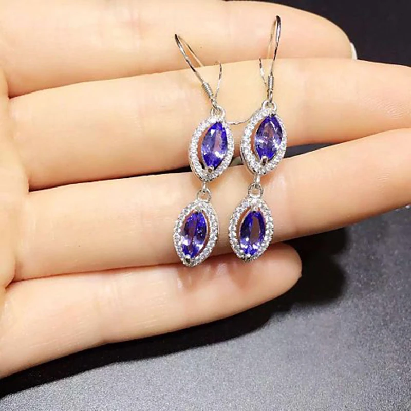 

2017 Real Brincos Qi Xuan_Fashion Jewelry_Blue Stone Fashion Earrings_S925 Solid Silver Blue Earrings_Factory Directly Sales