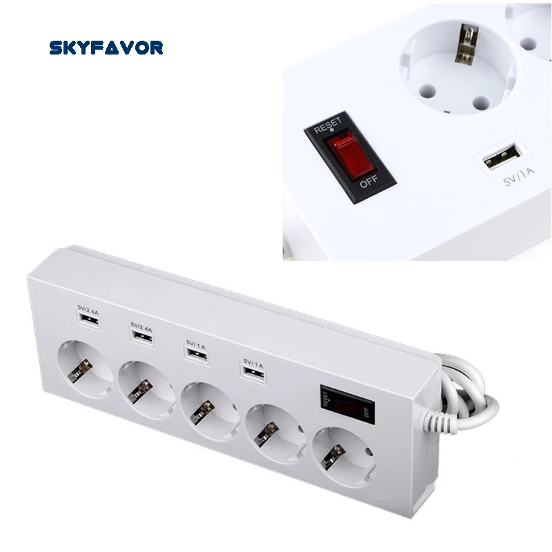 Бесплатное евро 5 интерфейсов USB Сетевой фильтр питания 250В 16А 1.8M кабелем с 4 порта