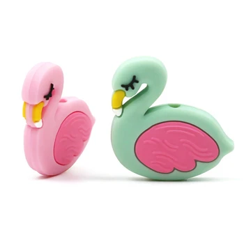 

BPA Free Food Grade Silicone Flamingo Shape Baby Teether Toys Newborn Kids DIY Teething Beads Pacifier Necklace Molars
