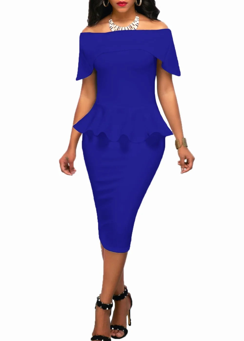 Gladiolus 2018 Summer Slash Neck Off The Shoulder Knee-Length Bodycon Ruffles Office Lady Dress Elegant Party Dresses vestidos  (36)