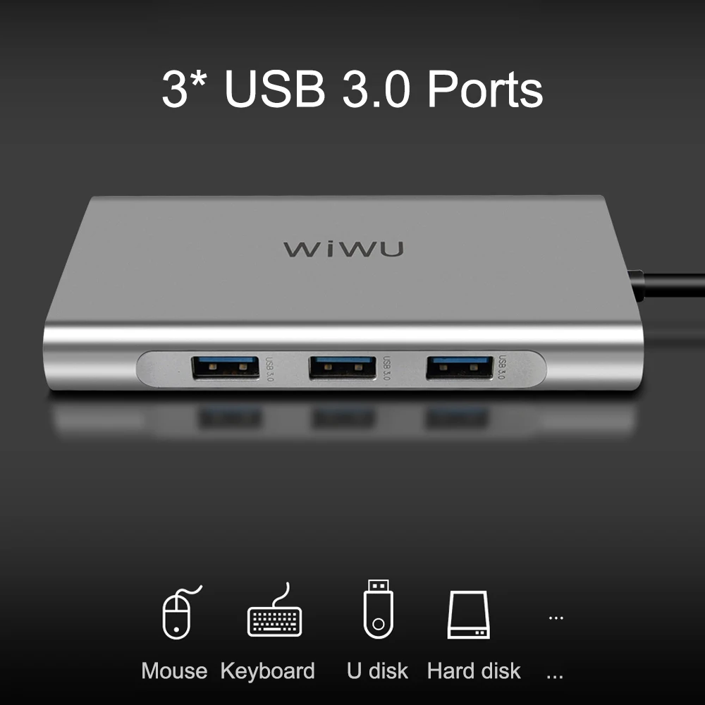 WIWU 10 в 1 usb-хаб для MacBook USB C к HDMI/VGA/RJ45 Thunderbolt 3 адаптер для Dell/samsung/huawei P20 Pro type-c USB 3,0 концентратор