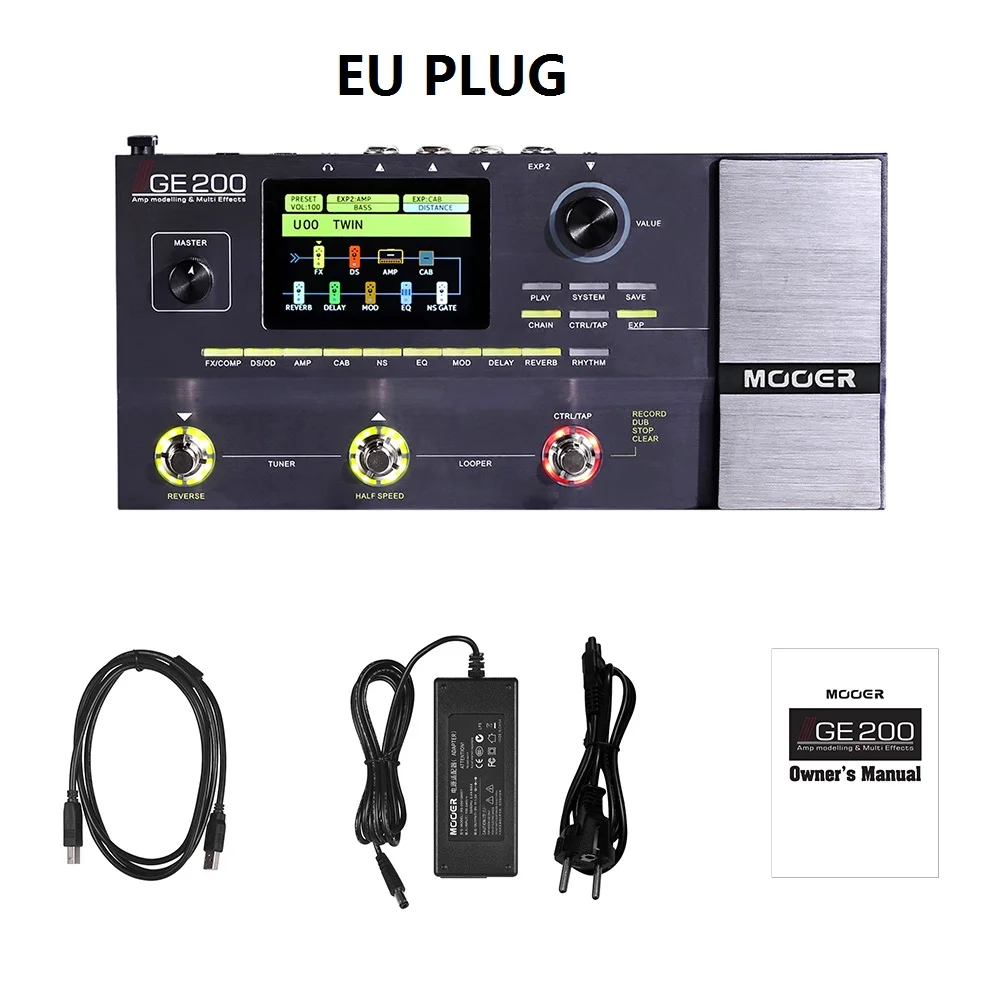 MOOER GE200 Ампер моделирование и Мульти педаль эффектов 55 моделей усилителя 26 моделей динамиков кабины 70 эффектов 52s петлер 40 моделей барабанов - Цвет: EU Plug