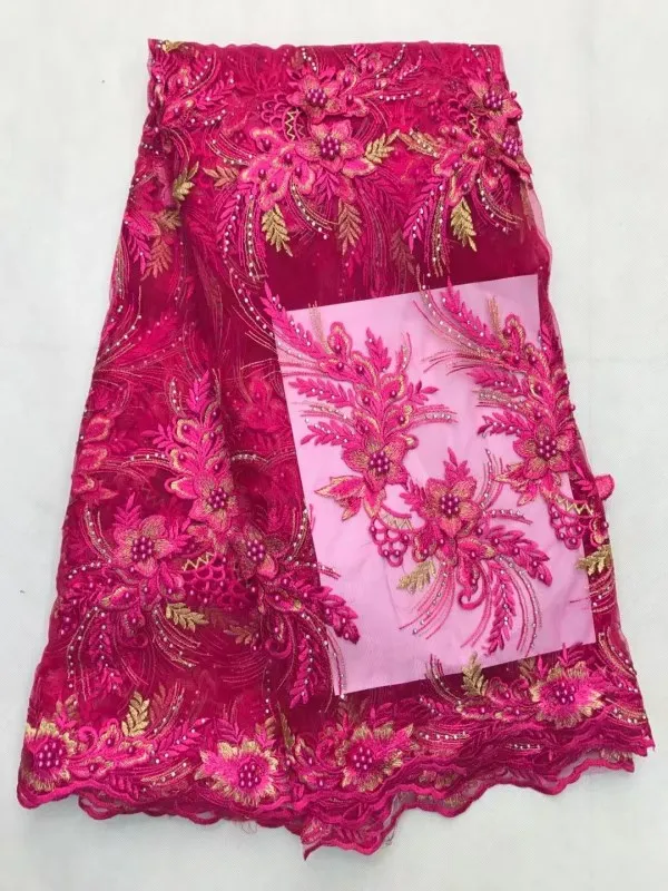 2016 Latest red African French Lace Net Fabric High Quality Nigeria Fabrics with beads For Wedding!jl-8-20 | Дом и сад