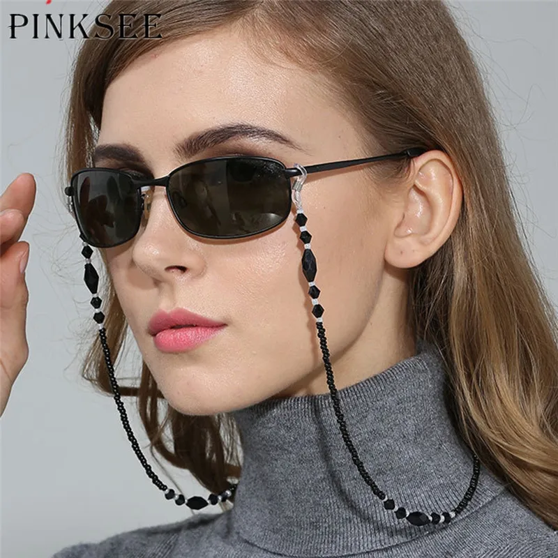 PINKSEE High end Beaded Ladies Elegant Anti skid Glasses Chain Acrylic