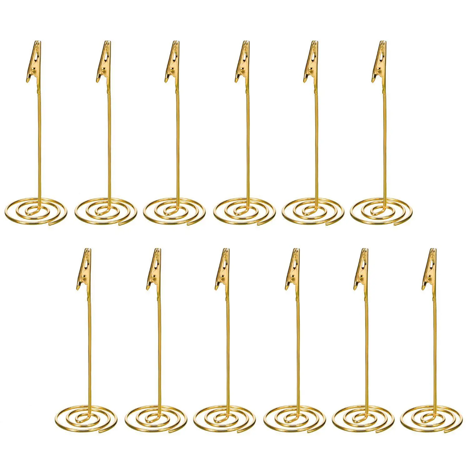

IALJ Top 12 Pcs Table Number Card Holders with Alligator Clip Photo Memo Holder Clips for Wedding Party Favor, Golden