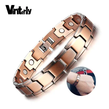 

Vinterly Pure Copper Magnetic Bracelet Men Energy Chain Link Bracelets Bangles Vintage Hologram Copper Bracelet Men Dropshipping