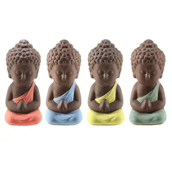 

Car Decoration Small Buddha Statue Monk Figurine Colored Sand Pottery Ceramic Crafts Ornaments Automobiles Interior Accessories
