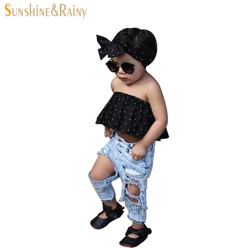 Ins Kids Ripped Jeans Boys Girls Knitted Denim Pants Infant Girl Pants