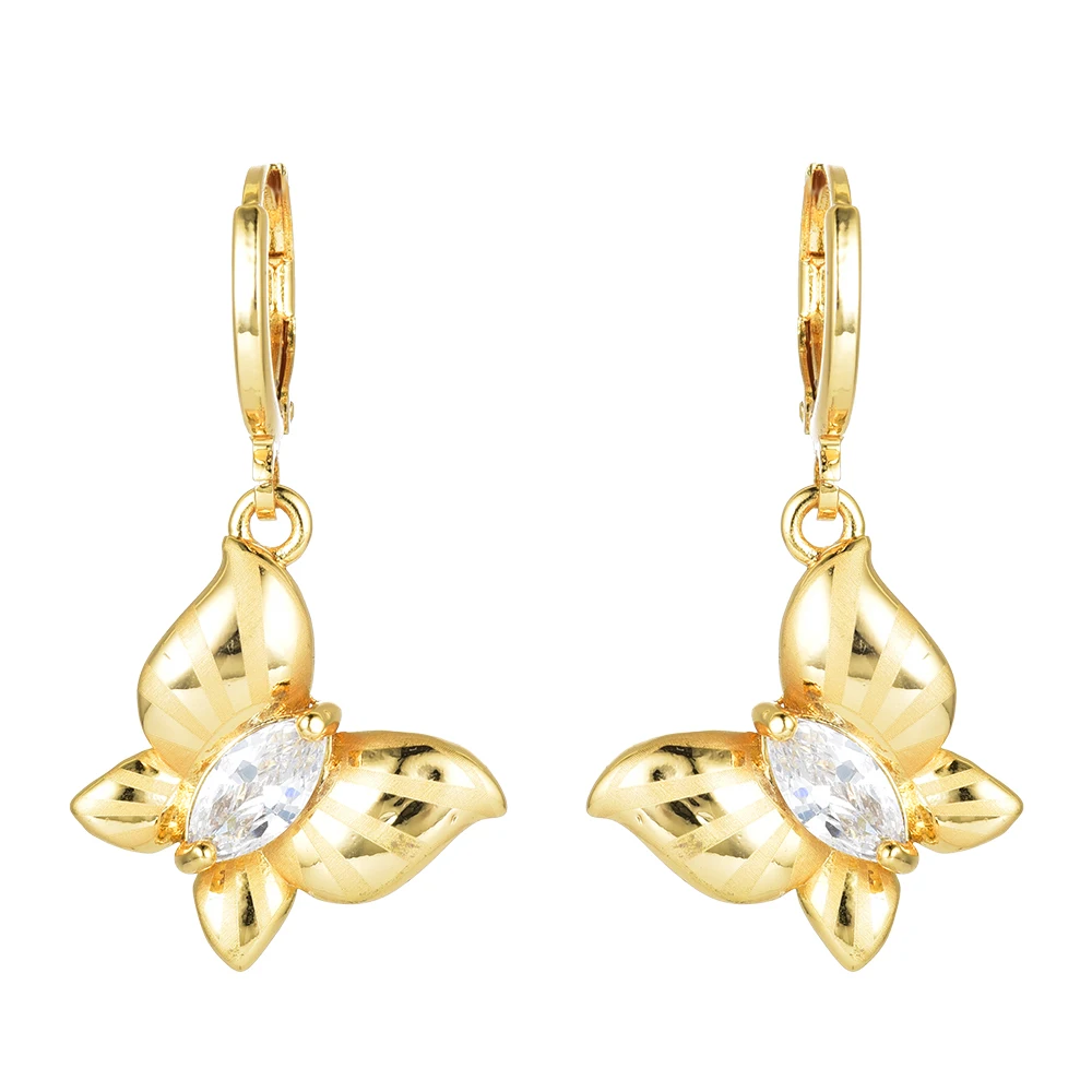 

Fashion Women Gold Color Clear CZ Cubic Zirconia Laser Stamped Butterfly Earrings Jewelry