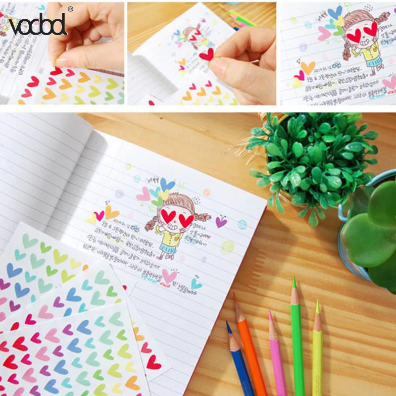 

6 Sheet Colorful DIY Photo Album Sticker Love Heart Star Round Circle Rainbow Color Kids Stationery Scrapbook Circle Stickers