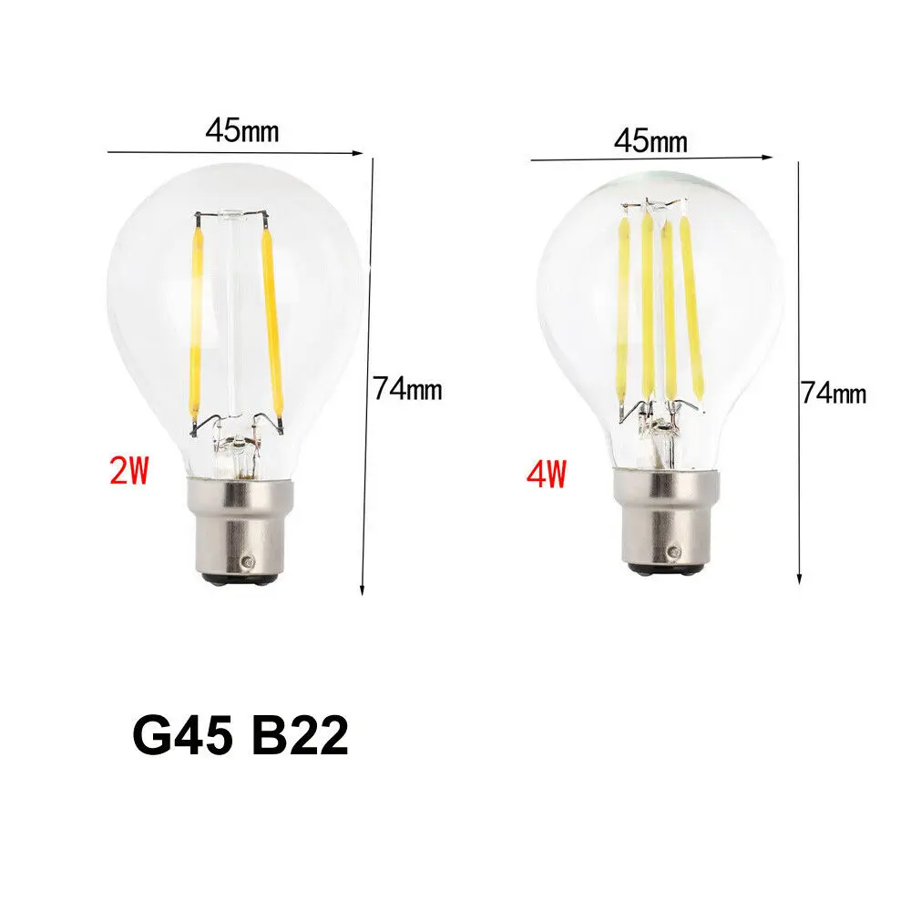 Ретро Светодиодный светильник накаливания E27 E14 B22 прозрачный стеклянный корпус светодиодный светильник Теплый/холодный белый 2 Вт 4 Вт G45 винтажная лампочка эдисона AC 220 В