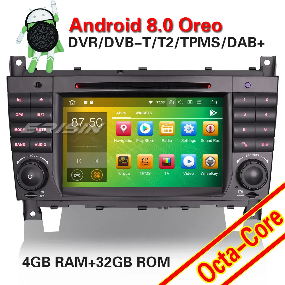 Erisin ES7869C 7-дюймовый автомобильный dvd плеер android 8 0 4G Оперативная память DAB OBD WI-FI 3g